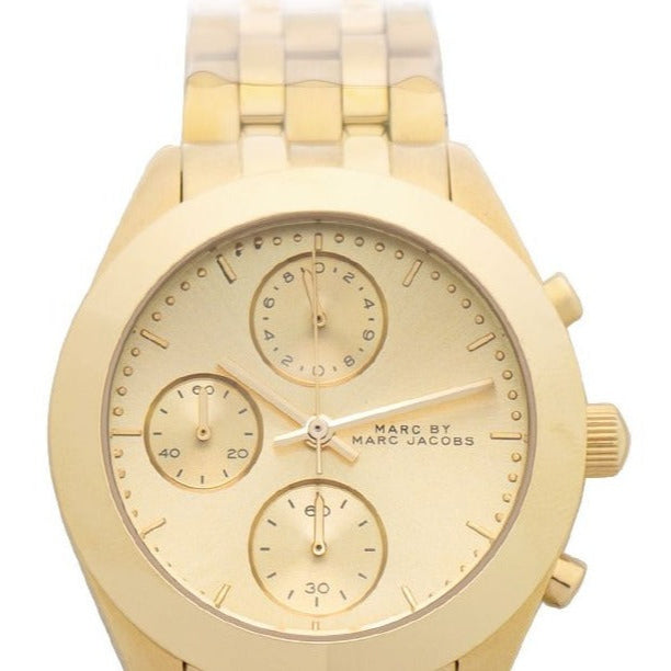 Marc Jacobs Peeker Chronograph Gold Dial Gold Steel Strap Watch for Women - MBM3393