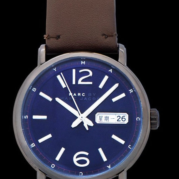 Marc Jacobs Fergus Blue Dial Brown Leather Strap Watch for Men - MBM5078