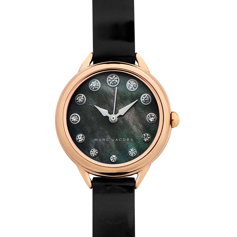 Marc Jacobs Betty Mother of Pearl Black Dial Black Leather Strap Watch for Women - MJ1513