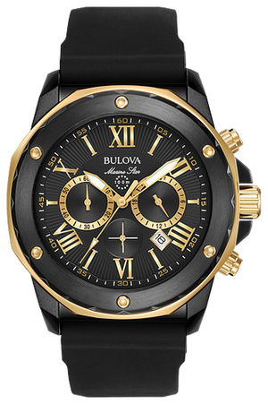 Bulova Marine Star Chronograph Black Dial Black Rubber Strap Watch for Men - 98B278