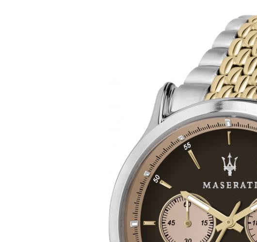 Maserati Legend Chronograph Brown Dial Two Tone Steel Strap Watch For Men - R8873638003