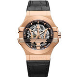 Maserati Potenza Automatic Rose Gold Dial Black Leather Strap Watch For Men - R8821108002