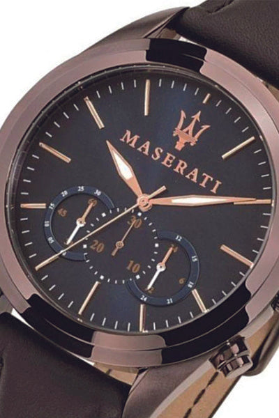 Maserati Traguardo Chronograph Blue Dial Brown Leather Strap Watch For Men - R8871612008