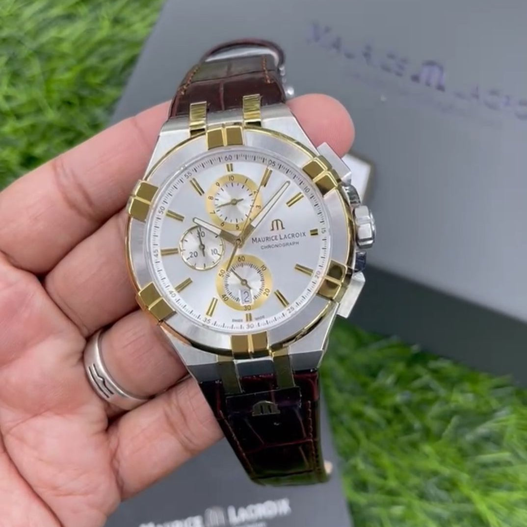 Maurice Lacroix Aikon Chronograph White Dial Brown Leather Strap Watch For Men - AI1018-PVY11-132-1