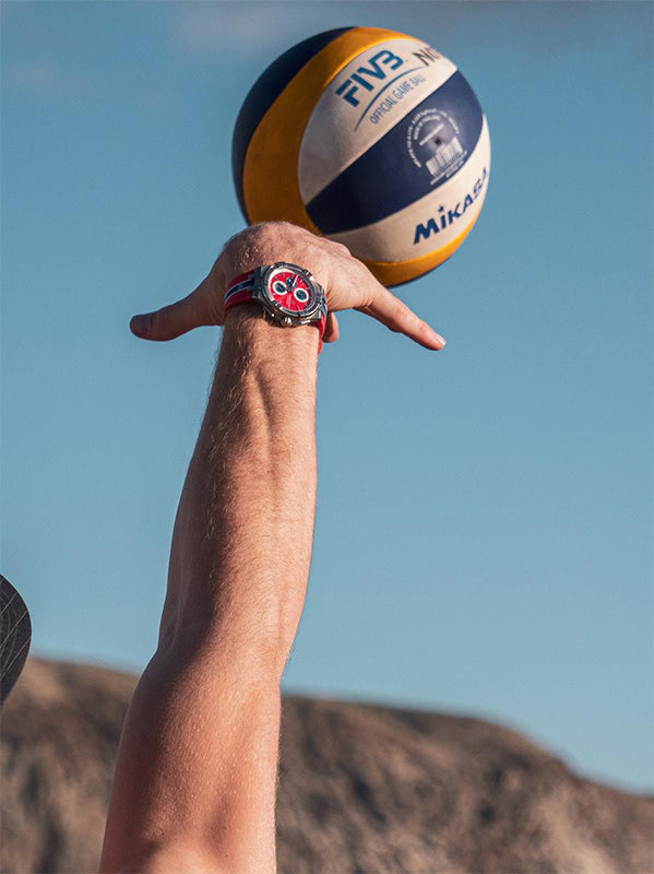 Maurice Lacroix Aikon Beach Volley Vikings Limited Edition Red Dial Red Rubber Strap Watch for Men - AI1018-SS001-530-6