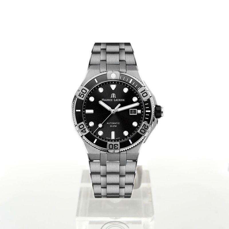 Maurice Lacroix Aikon Venturer Black Dial Silver Steel Strap Watch for Men - AI6058-SS002-330-1