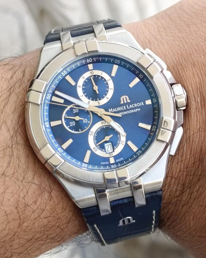 Maurice Lacroix Aikon Chronograph Blue Dial Blue Leather Strap Watch For Men - AI1018-SS001-432-4