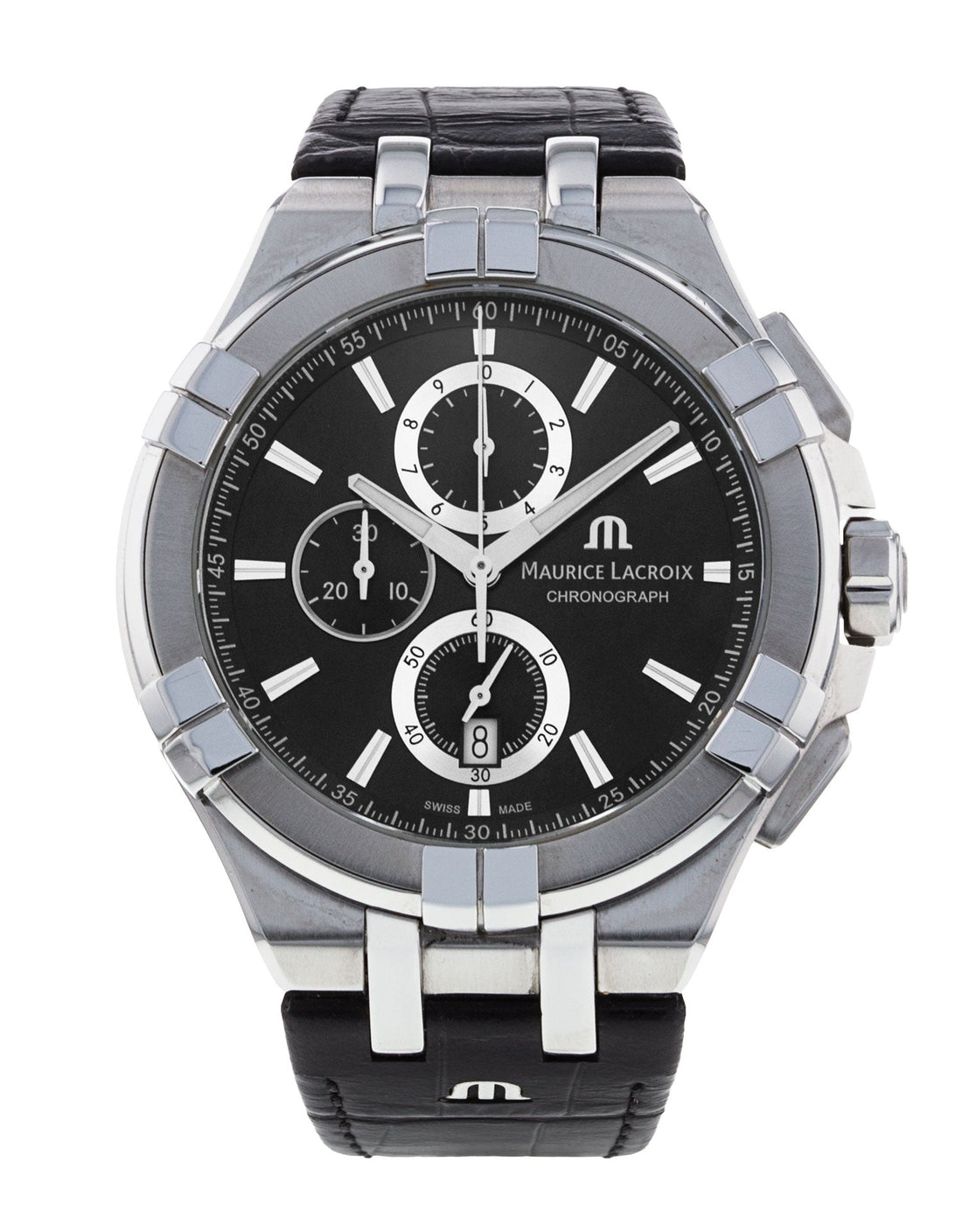 Maurice Lacroix Aikon Chronograph Black Dial Black Leather Strap Watch for Men - AI1018-SS001-330-1
