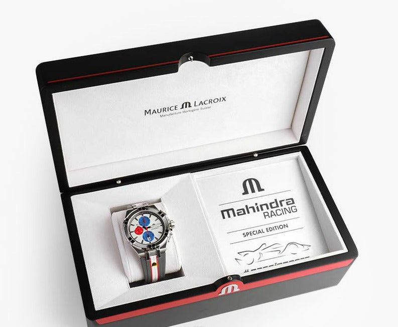 Maurice Lacroix Aikon Chronograph Special Edition Mahindra Racing Silver Dial Grey Rubber Strap Watch for Men - AI1018-TT031-130-2