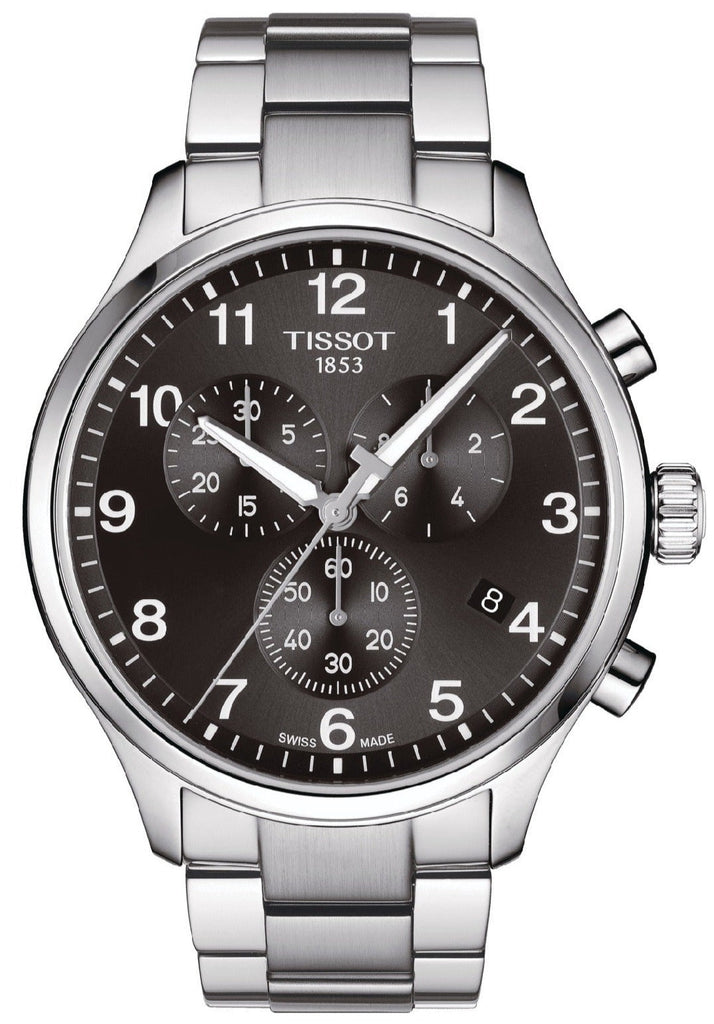 Tissot T Classic Chrono XL Black Dial Silver Steel Strap Watch For Men - T116.617.11.057.01