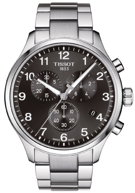 Tissot T Classic Chrono XL Black Dial Silver Steel Strap Watch For Men - T116.617.11.057.01