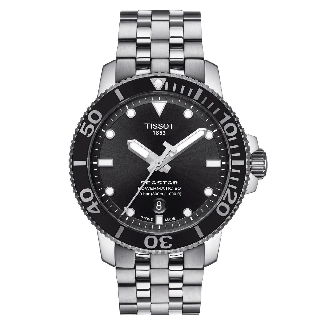 Tissot Seastar 1000 Powermatic 80 Black Dial Silver Steel Strap Watch For Men - T120.407.11.051.00