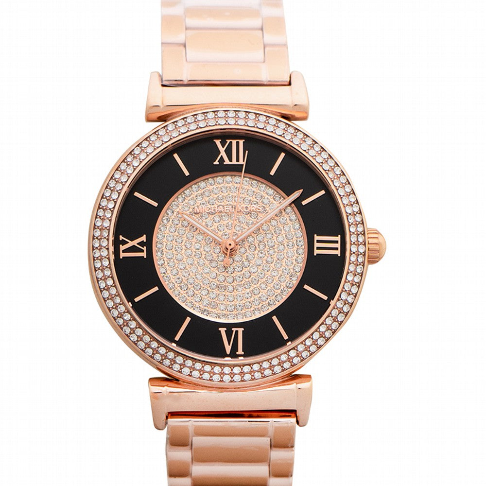 Michael Kors Catlin Black Dial Rose Gold Steel Strap Watch for Women - MK3339