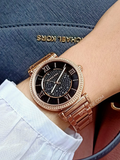 Michael Kors Catlin Black Diamonds Dial Rose Gold Steel Strap Watch for Women - MK3356