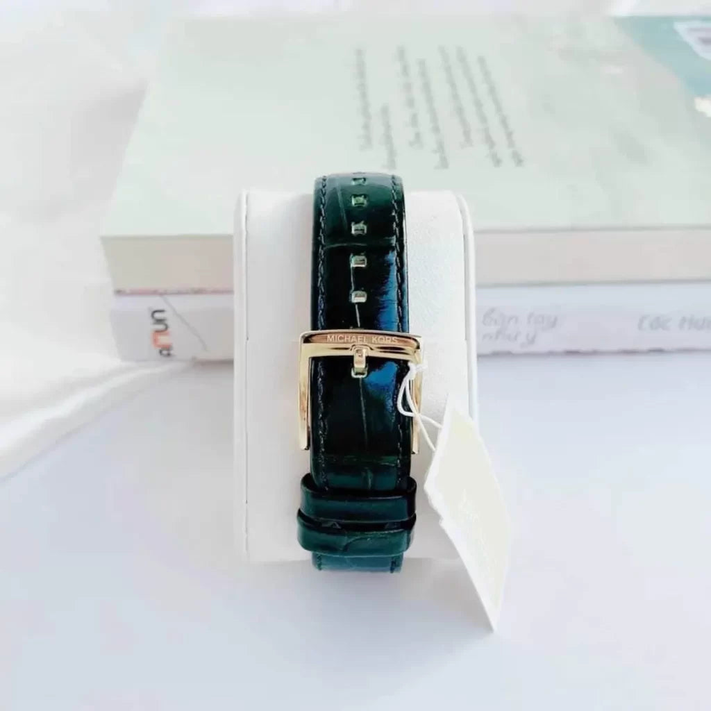 Michael Kors Emery Quartz Diamonds Green Dial Green Leather Strap Watch For Women - MK4697