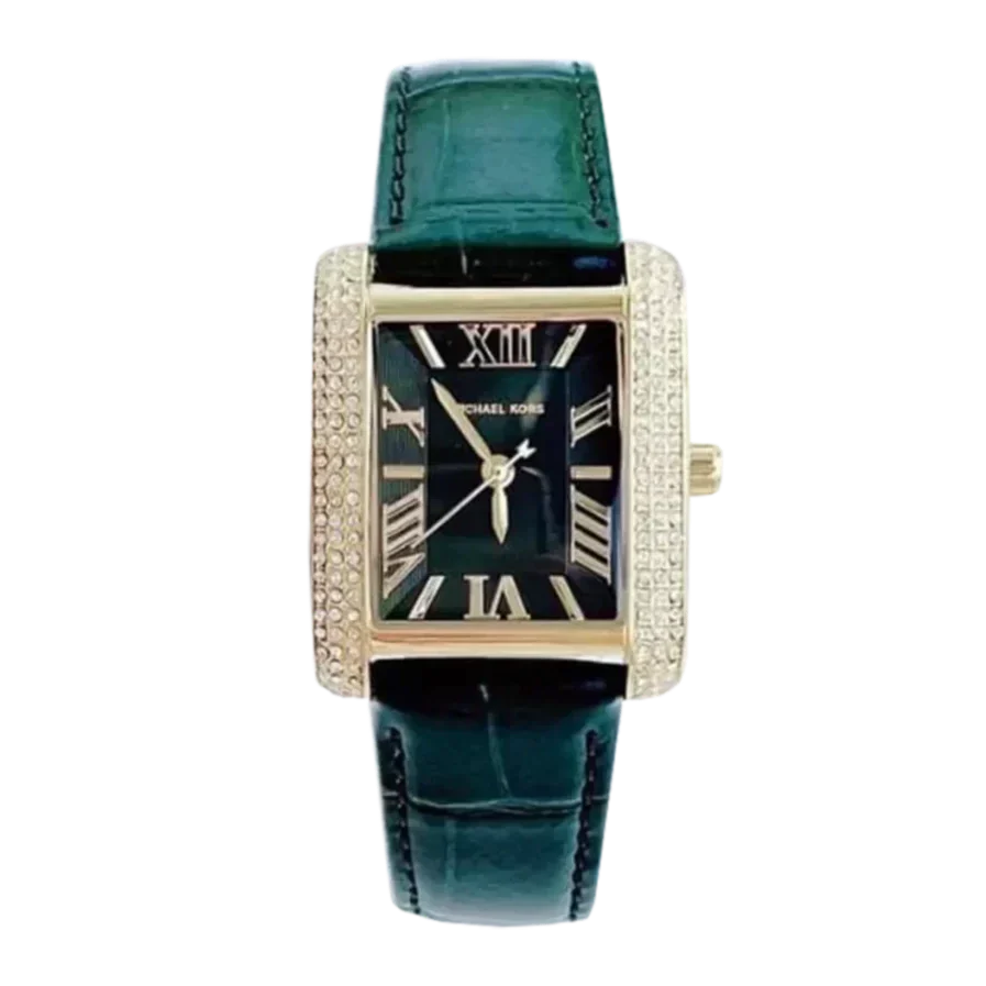 Michael Kors Emery Quartz Diamonds Green Dial Green Leather Strap Watch For Women - MK4697