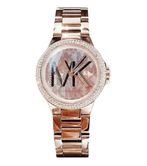 Michael Kors Camille Three Hand Rose Gold Dial Rose Gold Steel Strap Watch For Women - MK7197