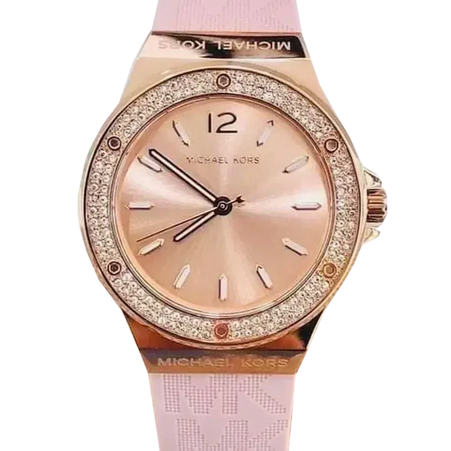 Michael Kors Mini Lennox Three-Hand Rose Gold Dial Pink Silicone Strap Watch For Women - MK7282