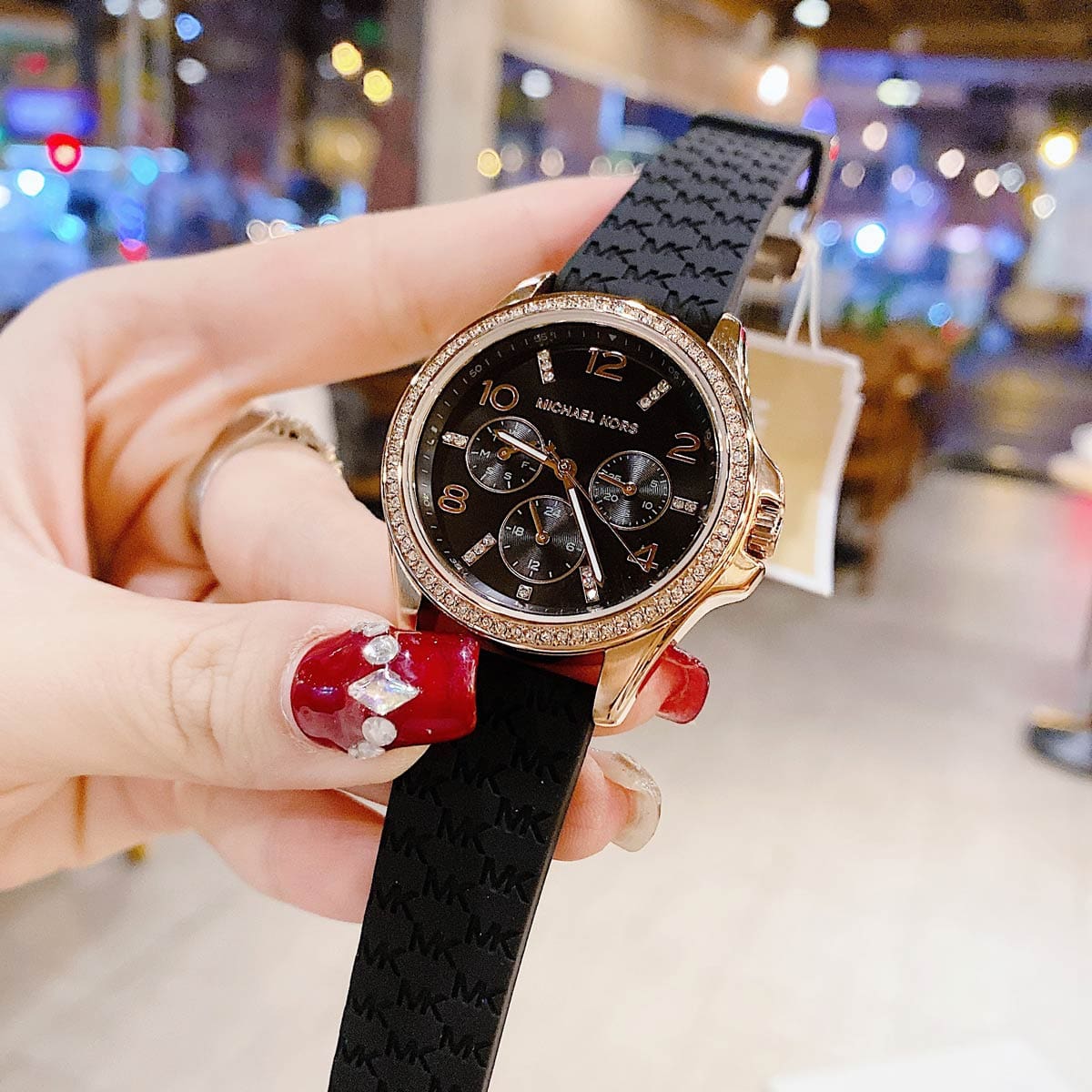 Michael Kors Mini Pilot Black Dial Black Silicone Strap Watch For Women - MK7373