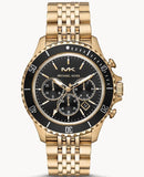 Michael Kors Bayville Chronograph Black Dial Gold Steel Strap Watch For Men - MK8726