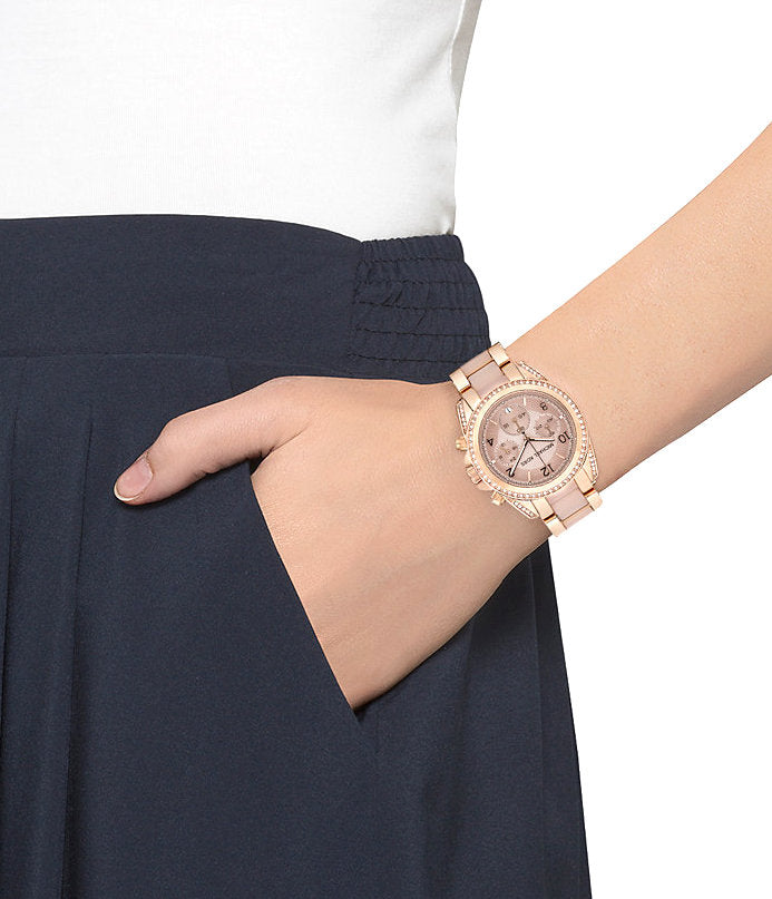 Michael Kors Blair Chronograph Rose Gold Dial Two Tone Steel Strap Watch for Women - MK5943
