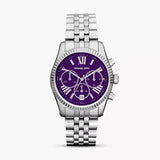Michael Kors Lexington Chronograph Purple Dial Silver Steel Strap Watch For Women - MK6223