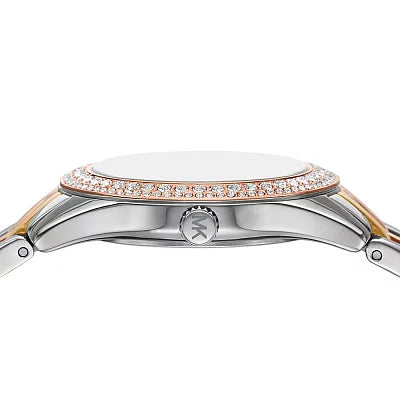 Michael Kors Harlowe Three-Hand Mother of Pearl White Dial Tri Tone Steel Strap Watch for Women - MK4846