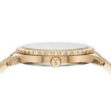 Michael Kors Layton Three Hand Mother of Pearl White Dial Gold Steel Strap Watch For Women - MK6870