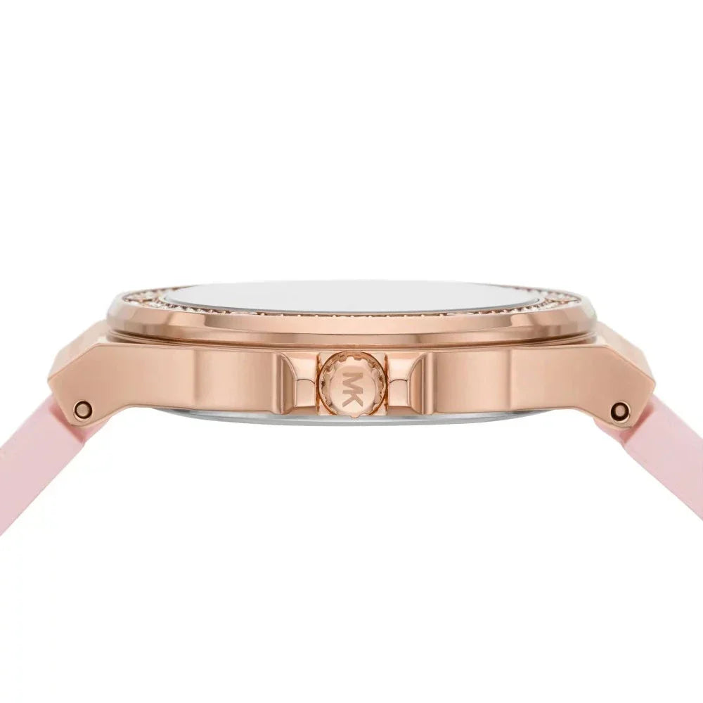 Michael Kors Mini Lennox Three-Hand Rose Gold Dial Pink Silicone Strap Watch For Women - MK7282