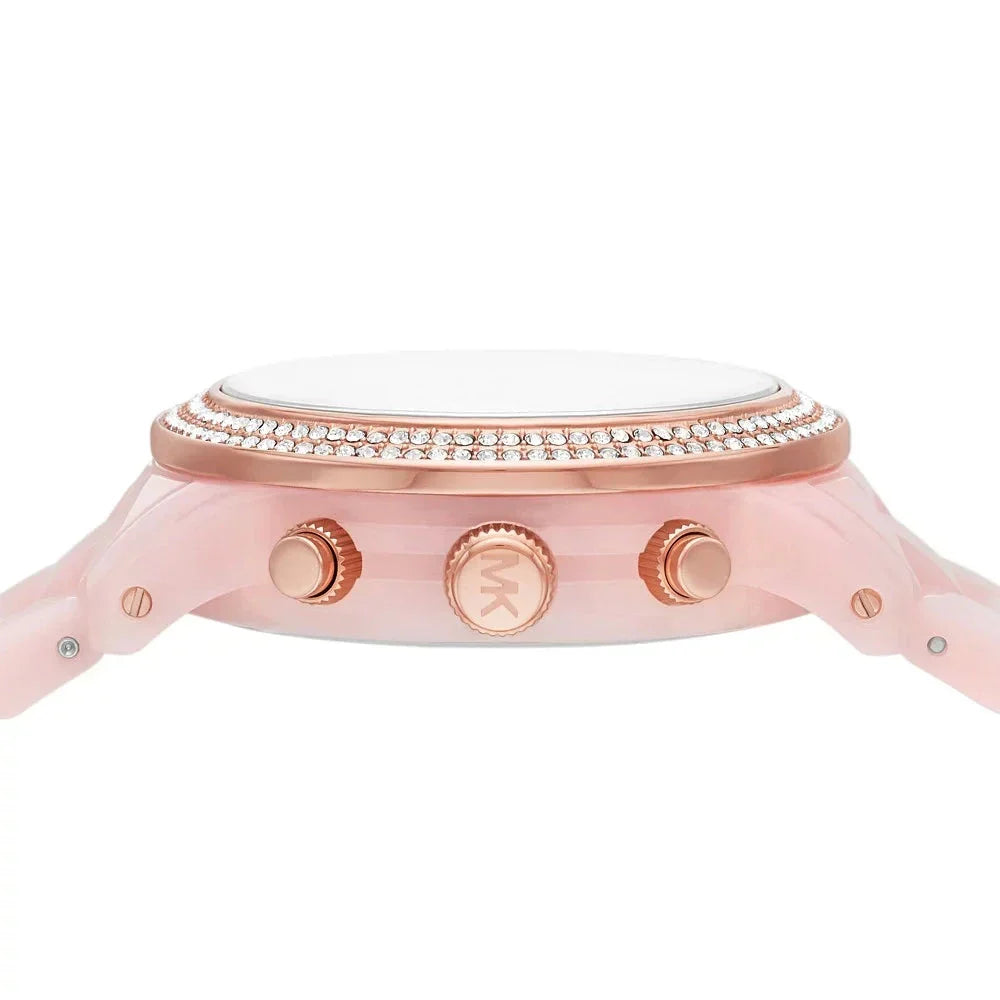 Michael Kors Runway Chronograph White Dial Pink Steel Strap Watch for Women - MK7424