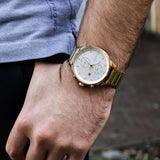 Tommy Hilfiger Chase Quartz White Dial Gold Steel Strap Watch for Men - 1791576
