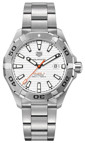 Tag Heuer Aquaracer Calibre 5 Automatic White Dial Silver Steel Strap Watch for Men - WAY2013.BA0927
