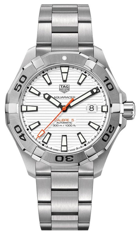 Tag Heuer Aquaracer Calibre 5 Automatic White Dial Silver Steel Strap Watch for Men - WAY2013.BA0927