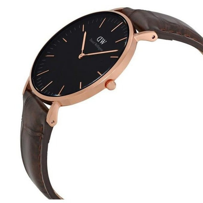 Daniel Wellington Classic York Black Dial Brown Leather Strap Watch For Women - DW00100140