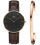 Daniel Wellington Classic York Black Dial Brown Leather Strap Watch For Women - DW00100140