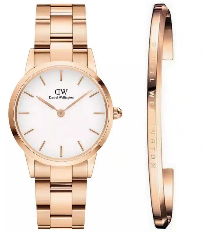 Daniel Wellington Iconic Link White Dial Rose Gold Steel Strap Watch for Women - DW00100213