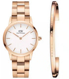 Daniel Wellington Iconic Link White Dial Rose Gold Steel Strap Watch for Women - DW00100213