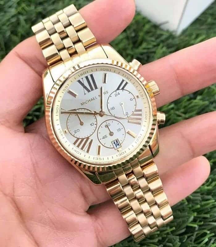 Michael Kors Lexington Chronograph Gold Dial Gold Steel Strap Watch for Women - MK5556