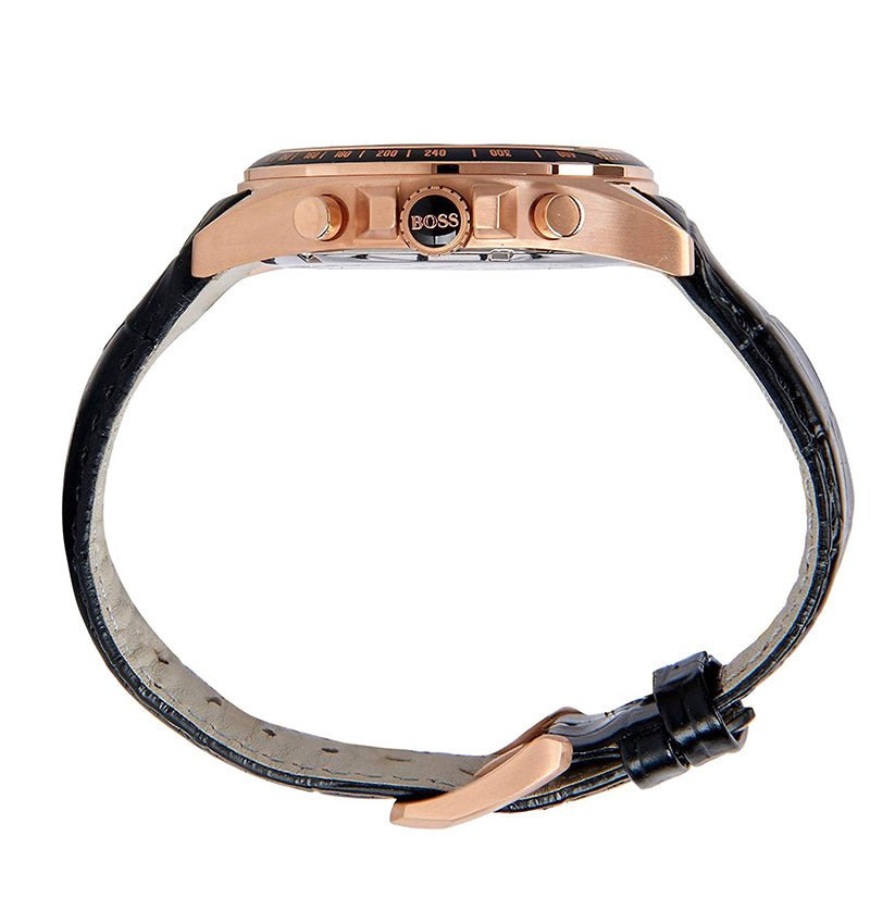 Hugo Boss Driver Black Dial Black Leather Strap Watch for Men - 1513092