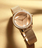 Guess Tri Glitz Quartz Diamonds Rose Gold Dial Rose Gold Mesh Bracelet Watch For Women - W1142L4