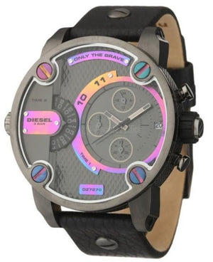 Diesel Badass Chronograph Anthracite Dial Black Leather Strap Watch For Men - DZ7270