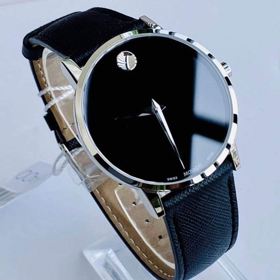 Movado Museum Classic Black Dial Black Leather Strap Watch for Men - 0607194