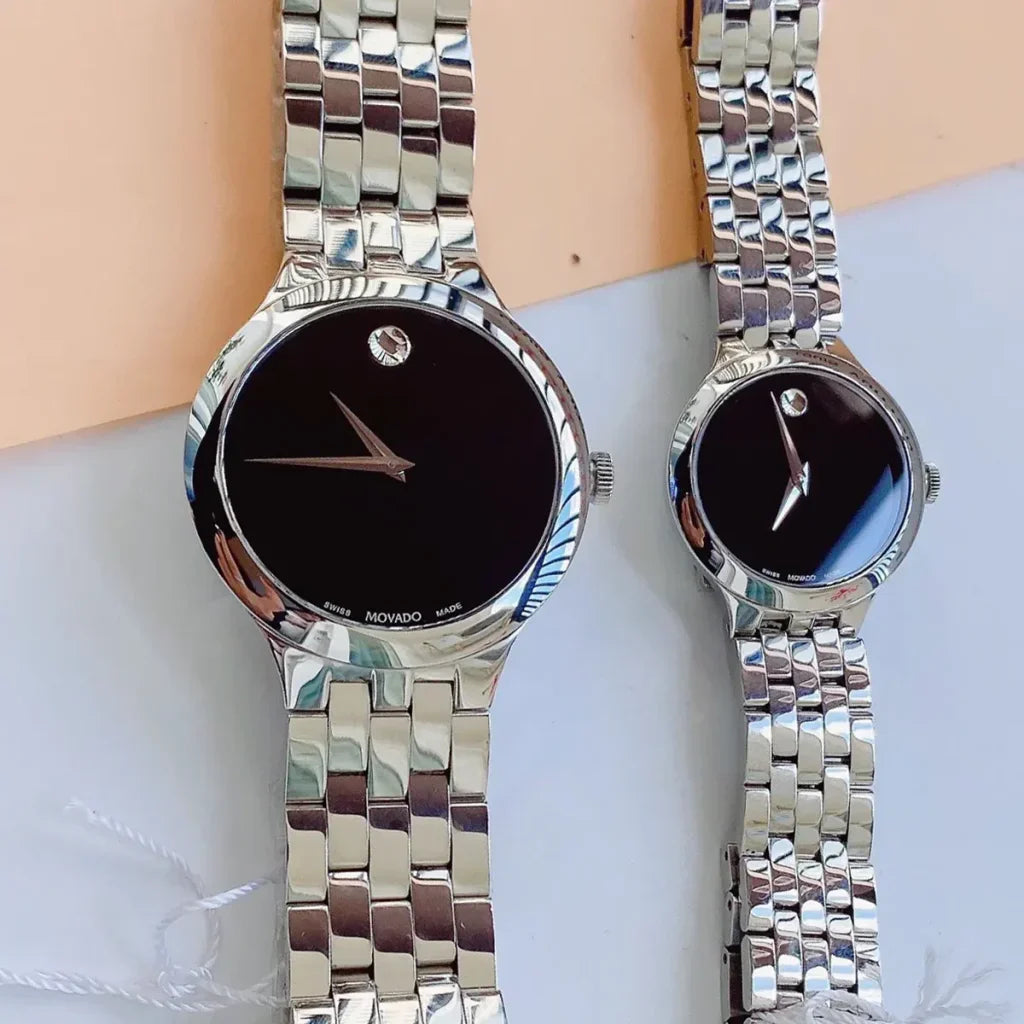 Movado Classic Quartz Black Dial Silver Steel Strap Watch for Men - 0606337