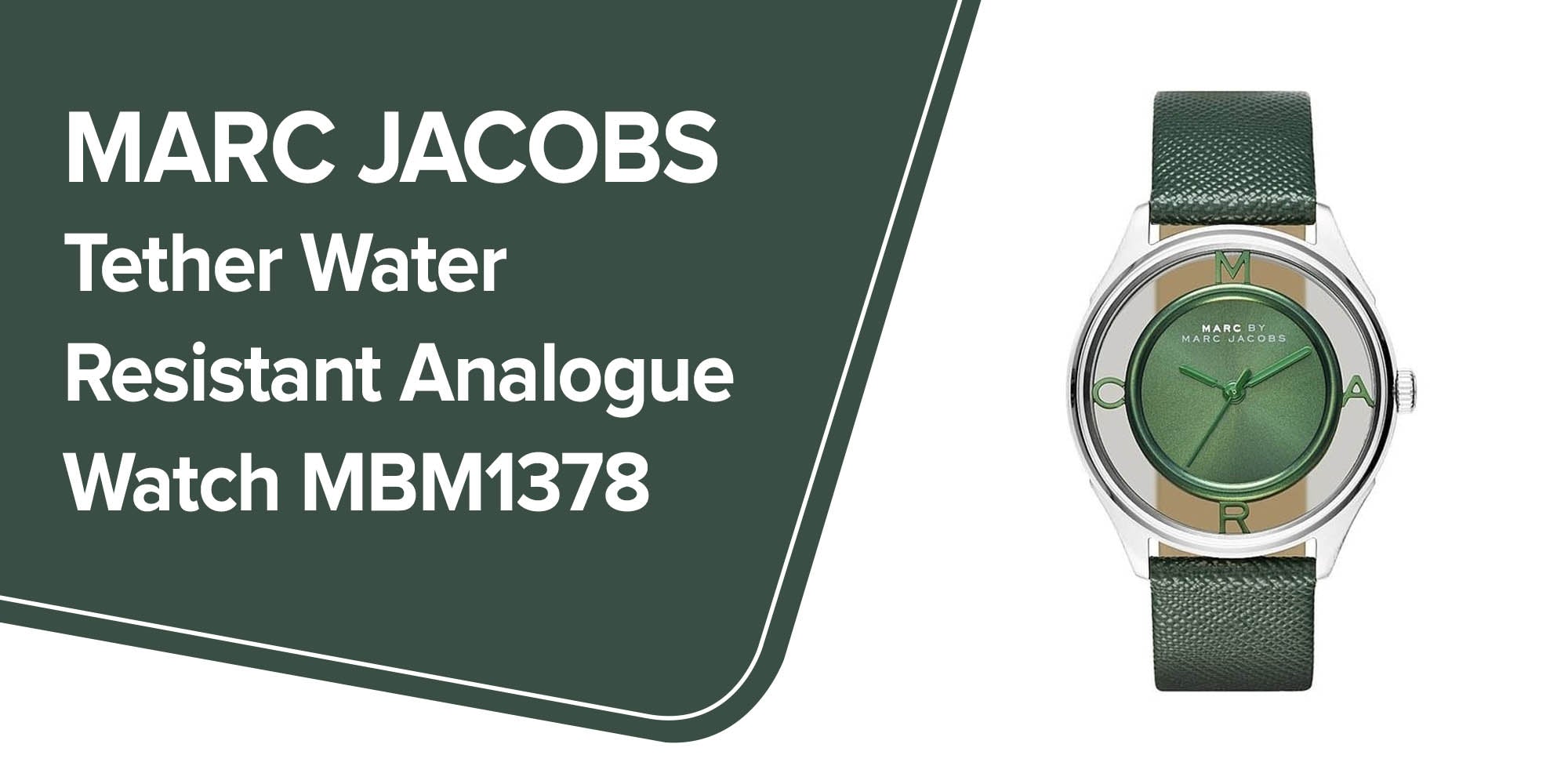 Marc Jacobs Tether Transparent Green Dial Green Leather Strap Watch for Women - MBM1378