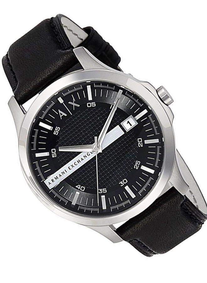 Armani Exchange Hampton Chronograph Black Dial Black Leather Strap Watch For Men - AX2101