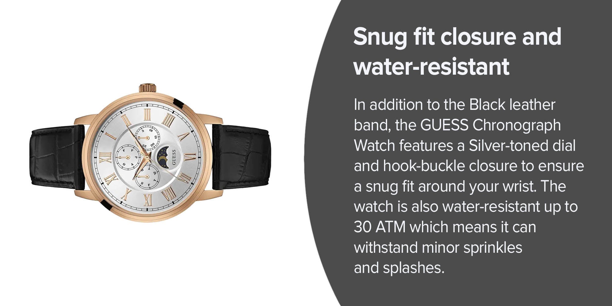 Guess Delancy Quartz Silver Dial Black Leather Strap Watch For Men - W0870G2