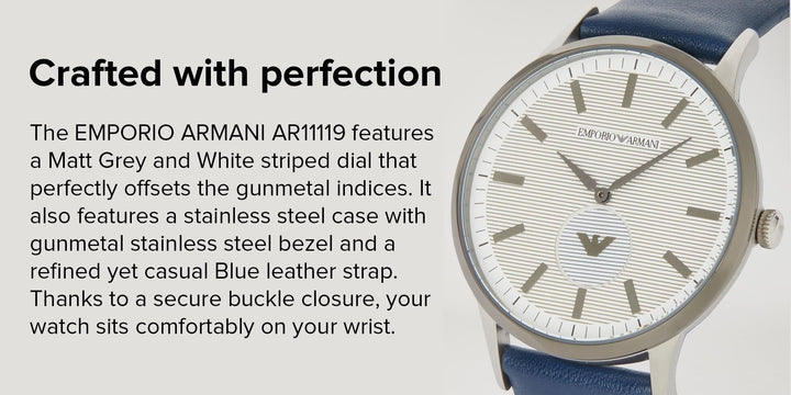 Emporio Armani Renato White DIal Blue Leather Strap Watch For Men - AR11119