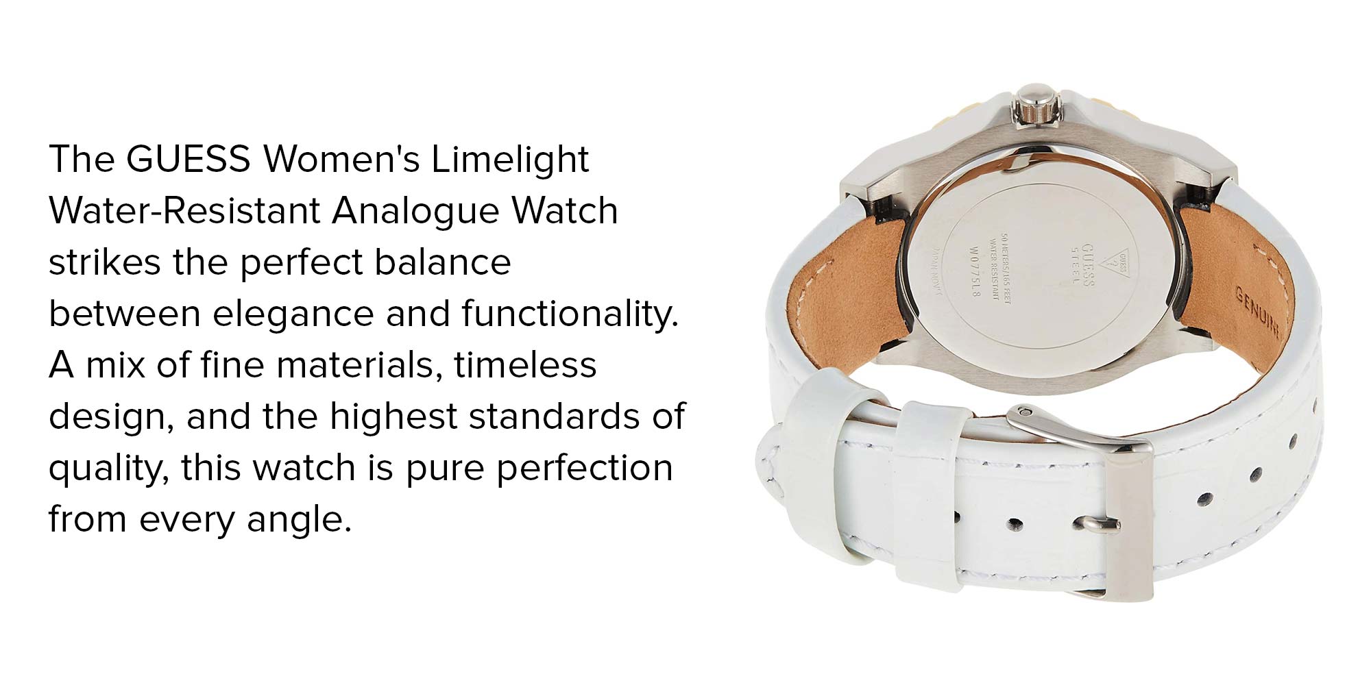 Guess Limelight Quartz Silver Dial White Leather Strap Watch For Women - W0775l8