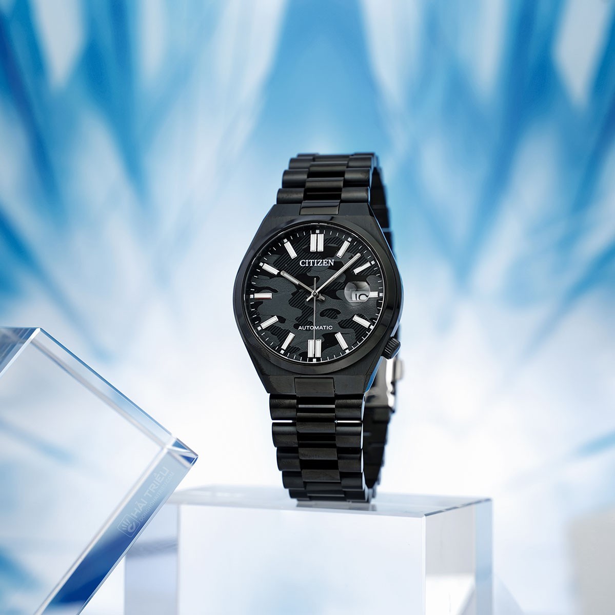 Citizen Tsuyosa Automatic Camouflage Black Dial Black Steel Strap Watch For Men - NJ0155-87E