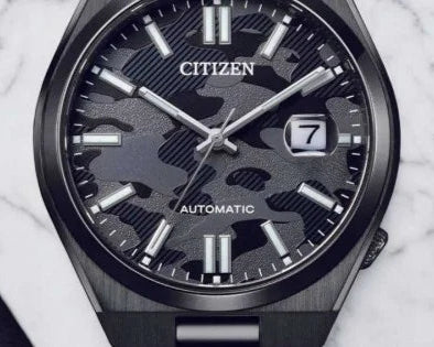 Citizen Tsuyosa Automatic Camouflage Black Dial Black Steel Strap Watch For Men - NJ0155-87E